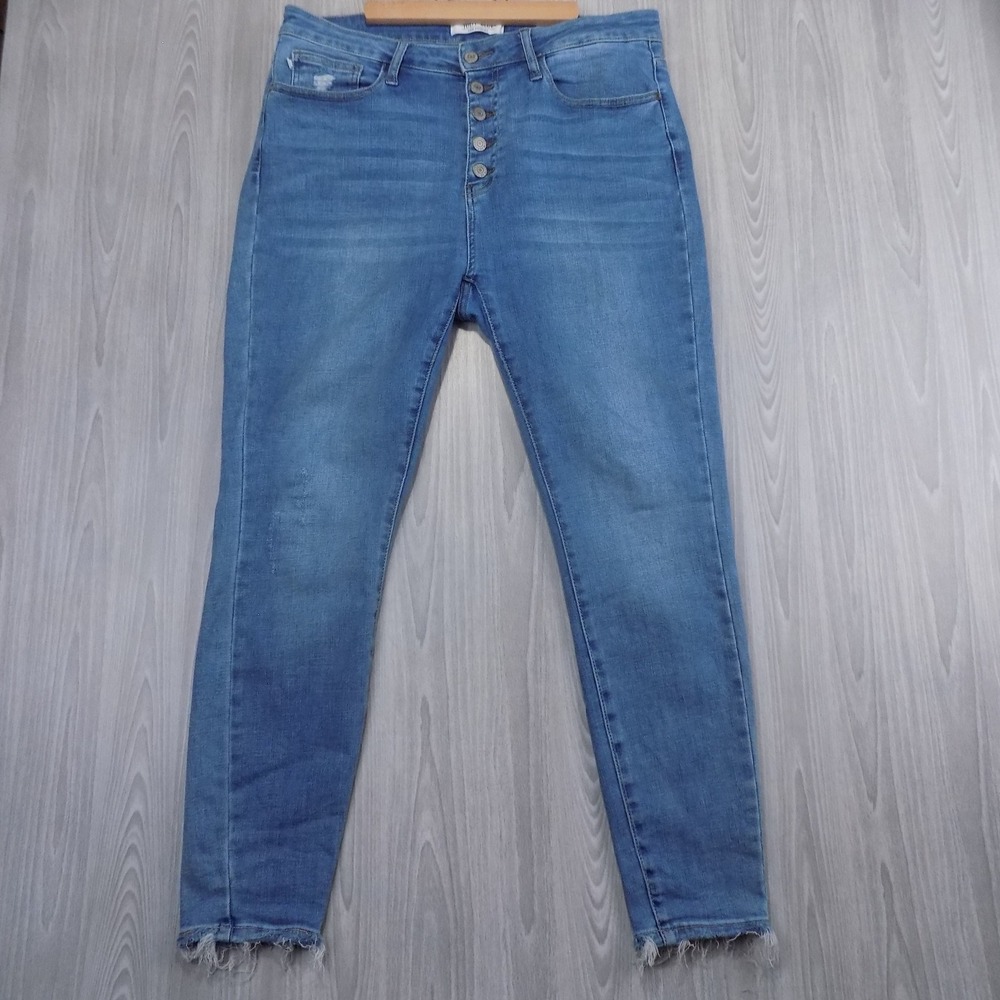 Judy Blue Skinny Jeans High Waisted Button Fly Raw Hem Medium Wash 15/32 JB88279 - Picture 2 of 8